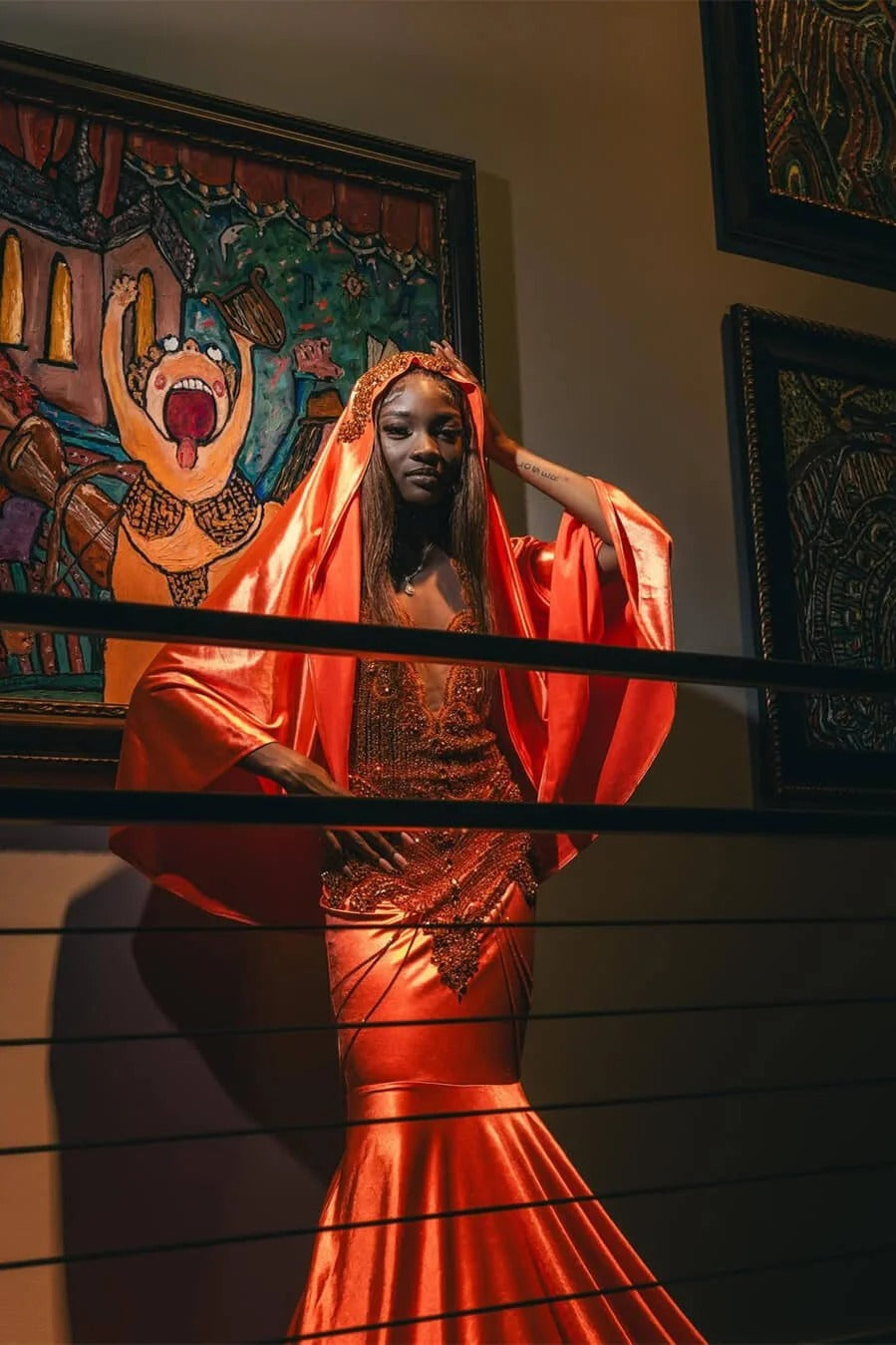 Fashionable Orange Sleeveless Mermaid Prom Dress With Beadings