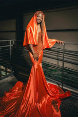 Fashionable Orange Sleeveless Mermaid Prom Dress With Beadings