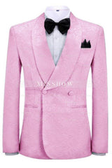 Fashionable Pink Jacquard Shawl Collar Double-Breasted Wedding Suit