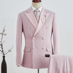 Fashionable Pink Plaid Peak Lapel Double Breasted Men’s Prom Suit