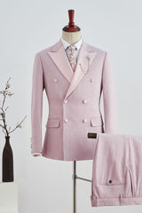 Fashionable Pink Plaid Peak Lapel Double Breasted Men’s Prom Suit