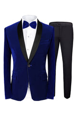 Fashionable Royal Blue Shawl Collar Two-Piece Velvet Groom's Suit