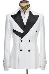 Fashionable White Peak Lapel Double Breasted Prom Suit
