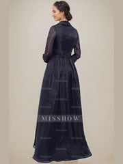 Floor-Length A-Line Mother Of The Bride Dress with V-Neck 3/4 Sleeves Appliques & Side Slit