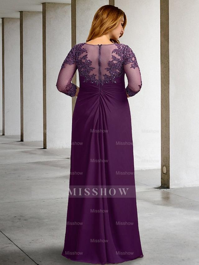 Floor-Length A-Line Mother of the Bride Dress with Jewel Neckline