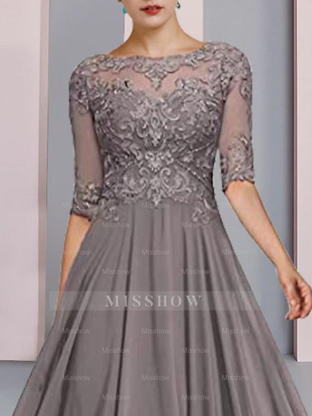 Floor-Length A-Line Mother of the Bride Dress with Princess Scoop Neckline