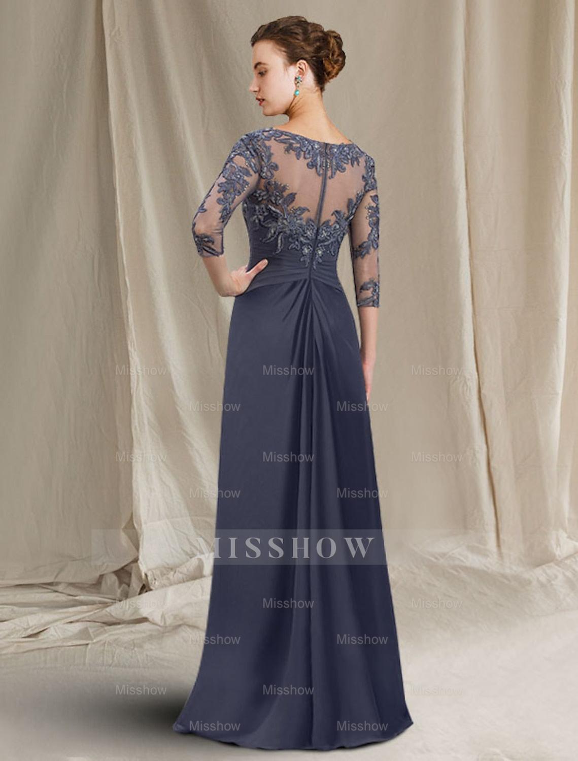 Floor-Length A-Line Mother of the Bride Dresses with Jewel Neckline