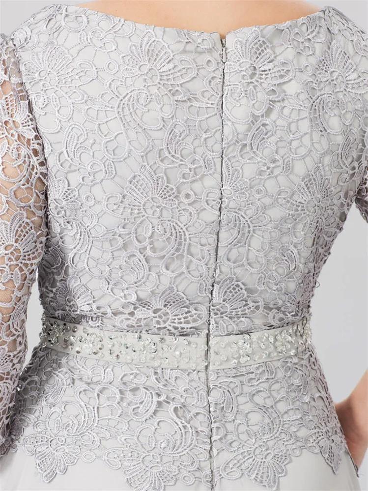 Floor-Length A-Line Princess Gown with Round Neck and 3/4 Sleeves Embellished with Applique & Sequins