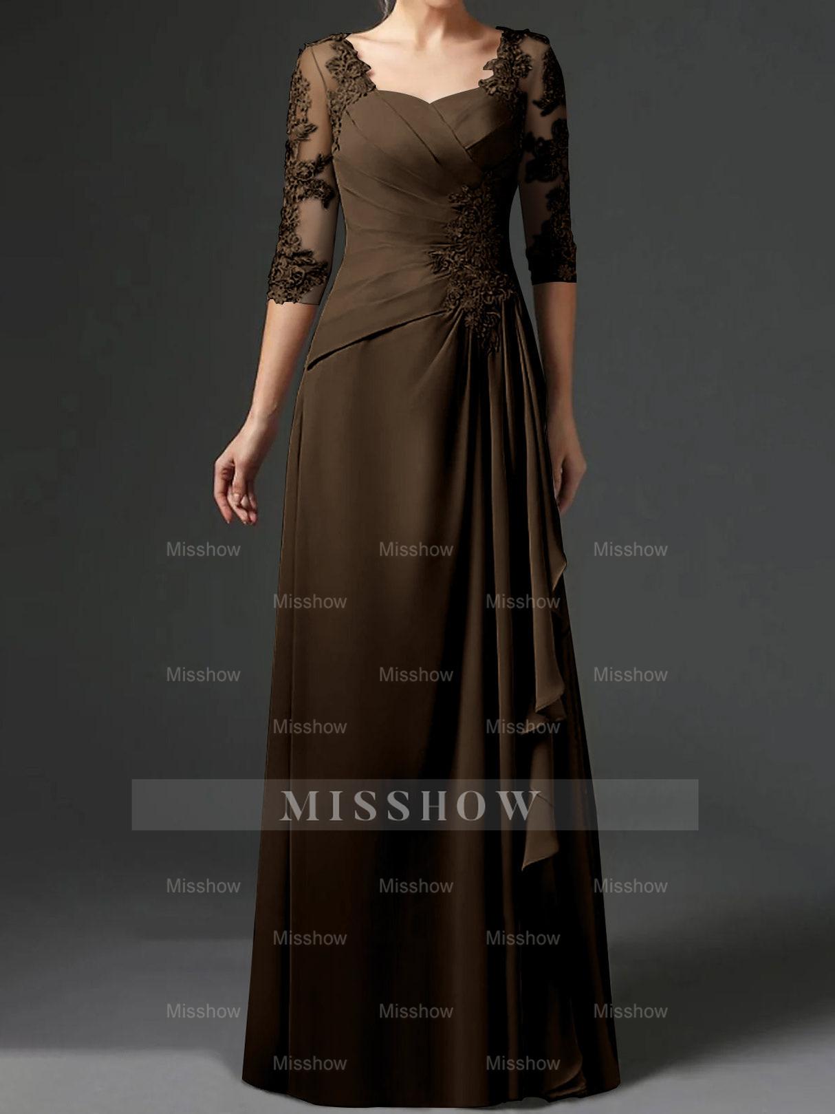 Floor-Length A-Line Princess Gown with Square Neck and Half Sleeves