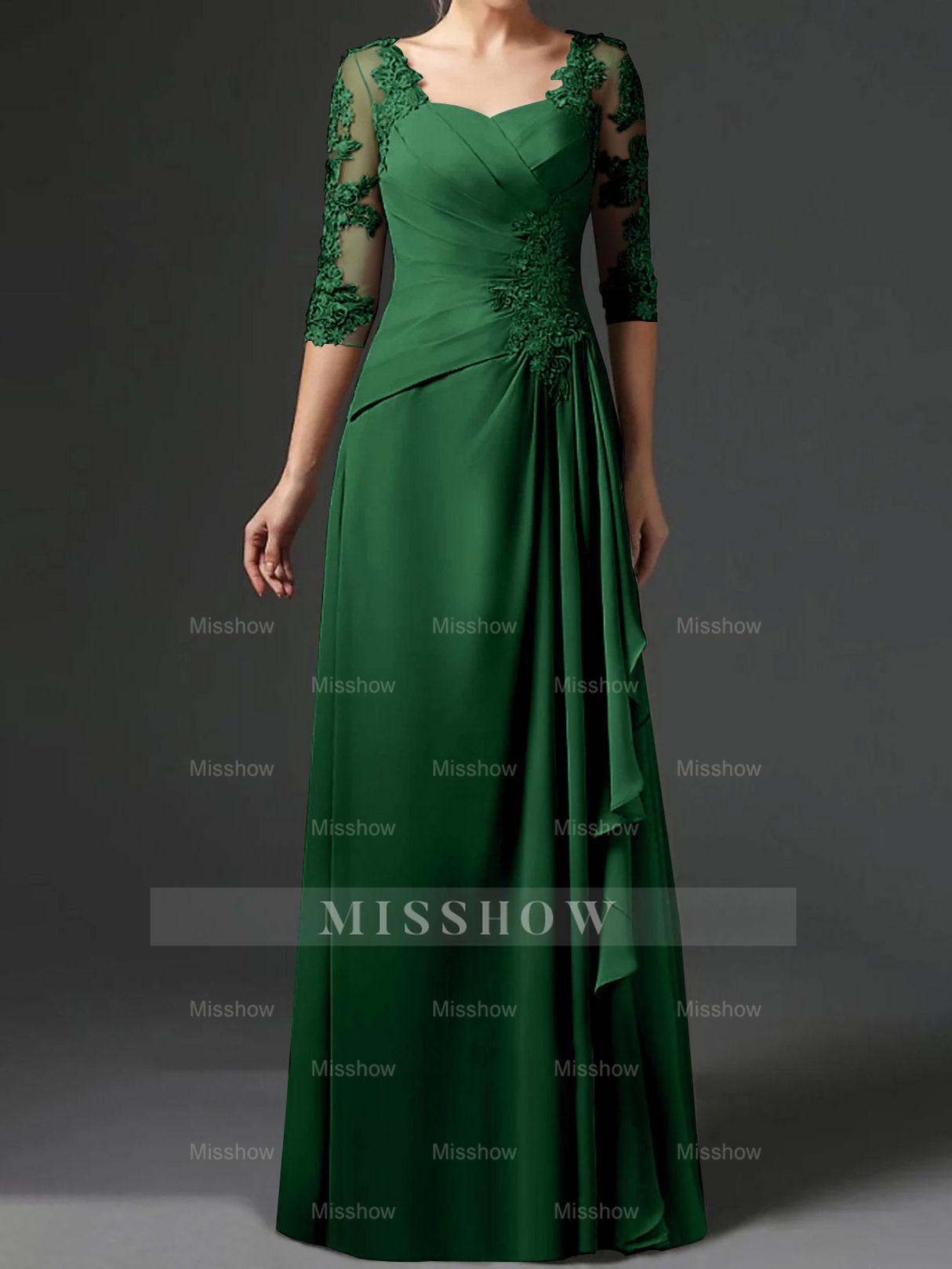 Floor-Length A-Line Princess Gown with Square Neck and Half Sleeves