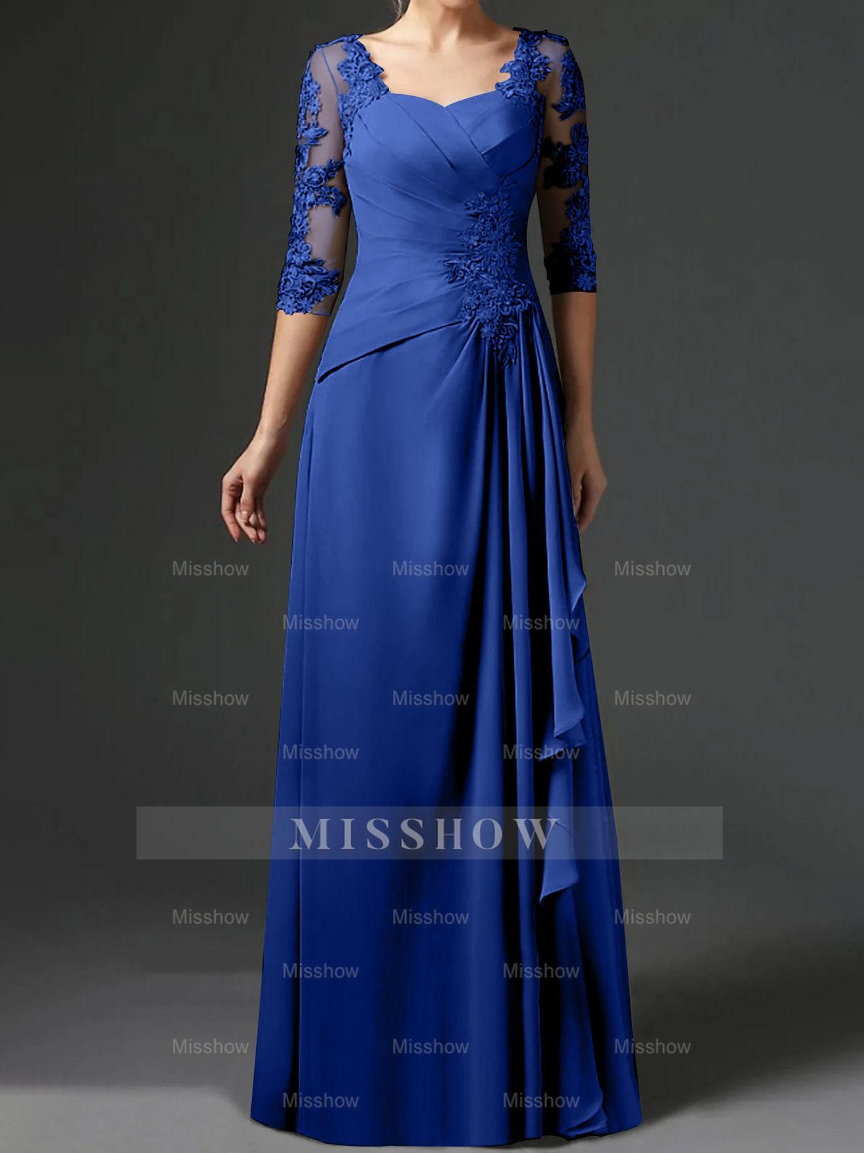 Floor-Length A-Line Princess Gown with Square Neck and Half Sleeves
