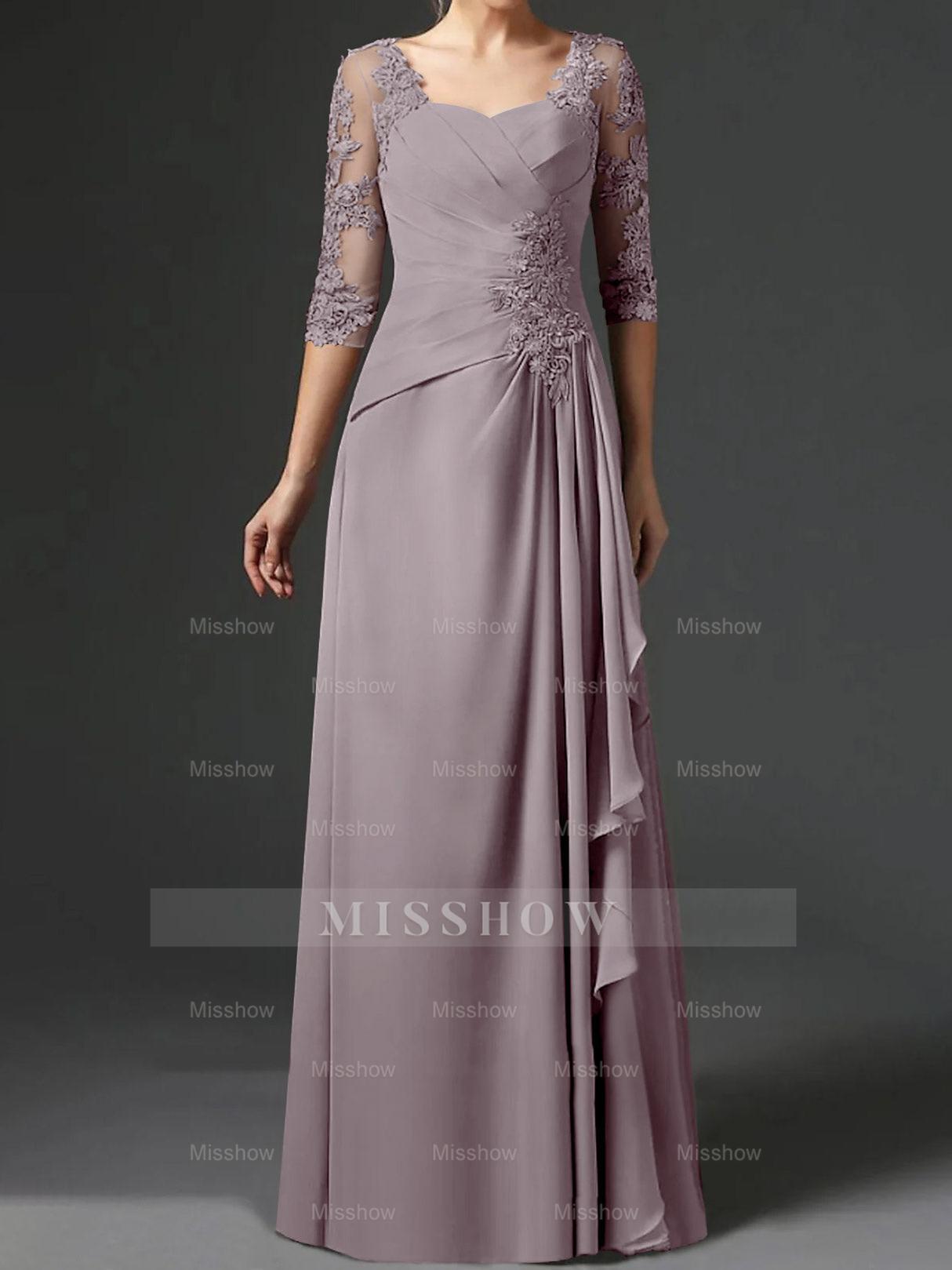 Floor-Length A-Line Princess Gown with Square Neck and Half Sleeves