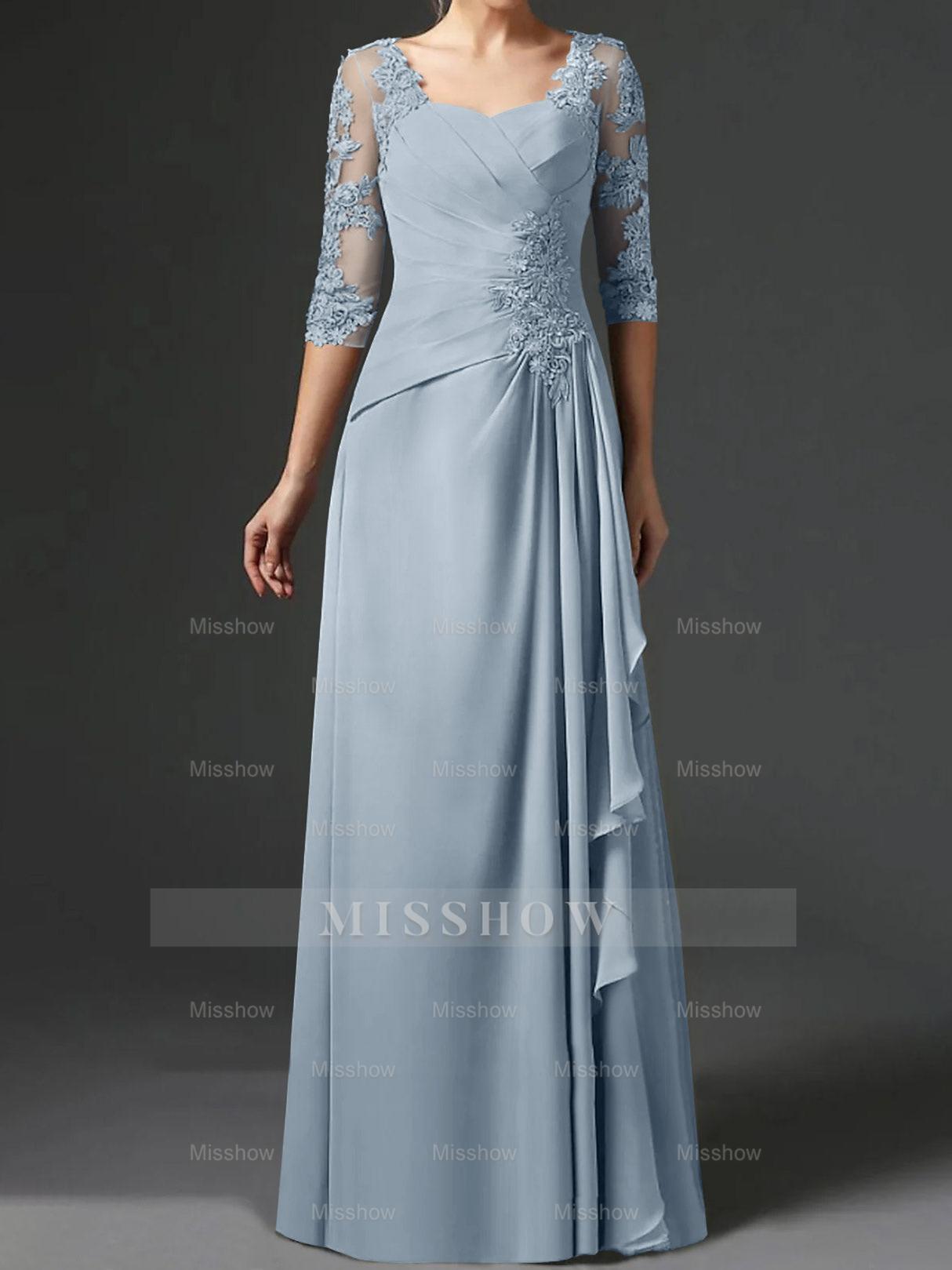 Floor-Length A-Line Princess Gown with Square Neck and Half Sleeves
