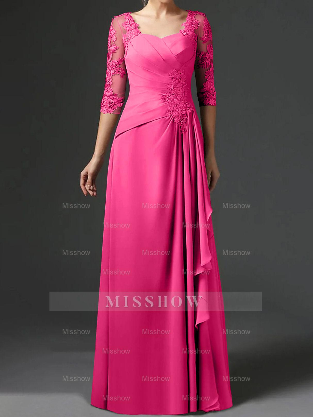 Floor-Length A-Line Princess Gown with Square Neck and Half Sleeves