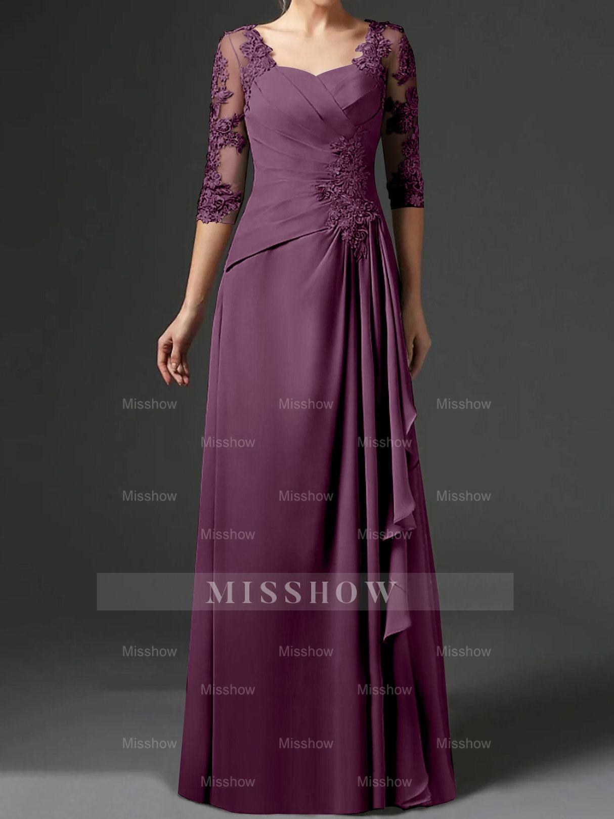 Floor-Length A-Line Princess Gown with Square Neck and Half Sleeves