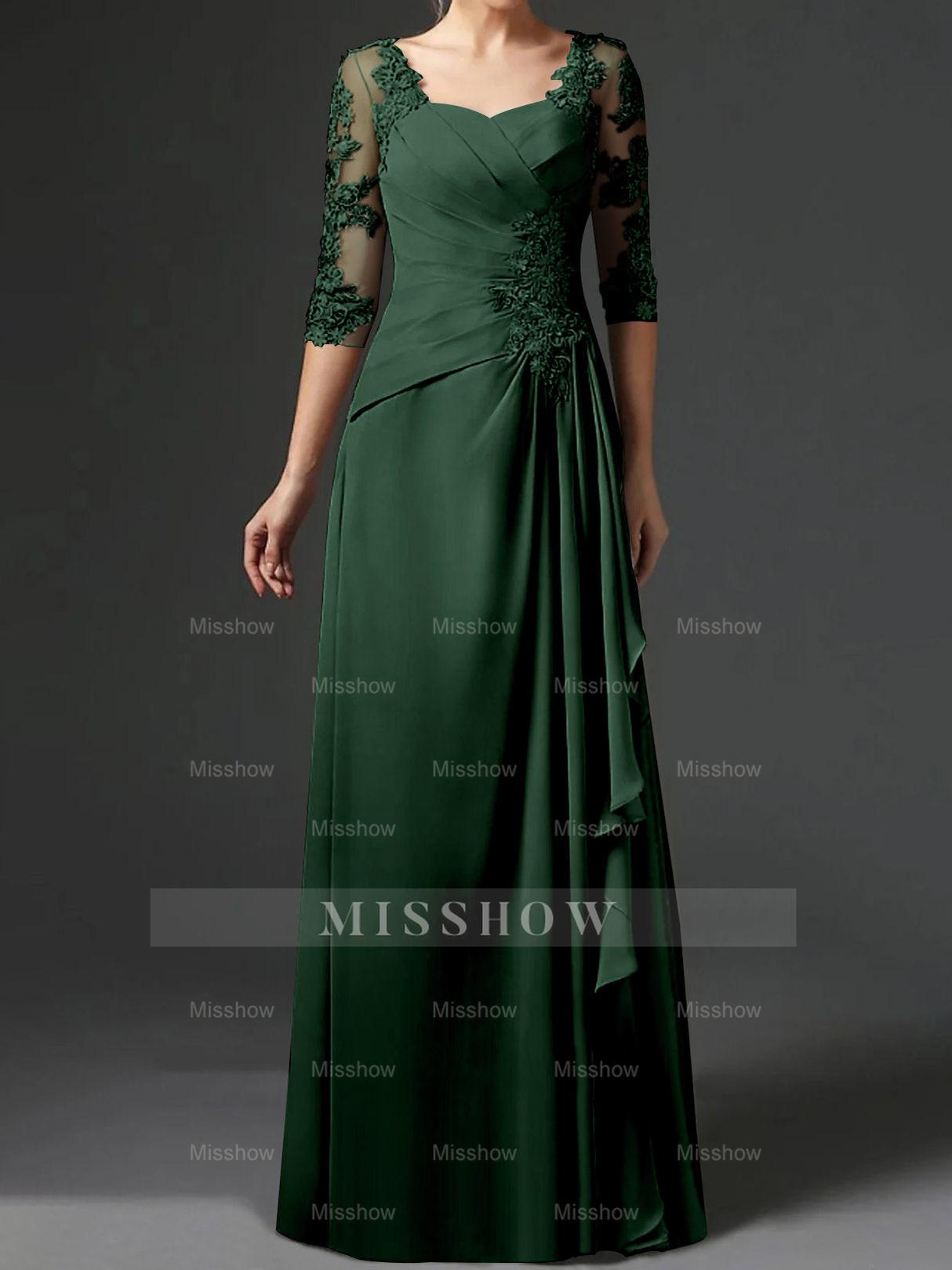 Floor-Length A-Line Princess Gown with Square Neck and Half Sleeves