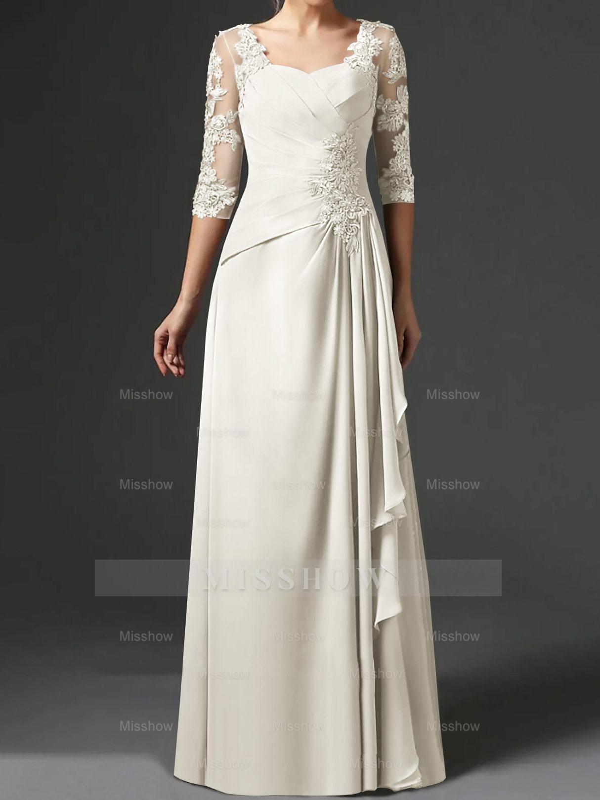 Floor-Length A-Line Princess Gown with Square Neck and Half Sleeves