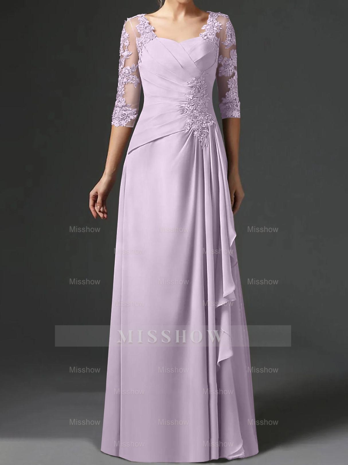 Floor-Length A-Line Princess Gown with Square Neck and Half Sleeves