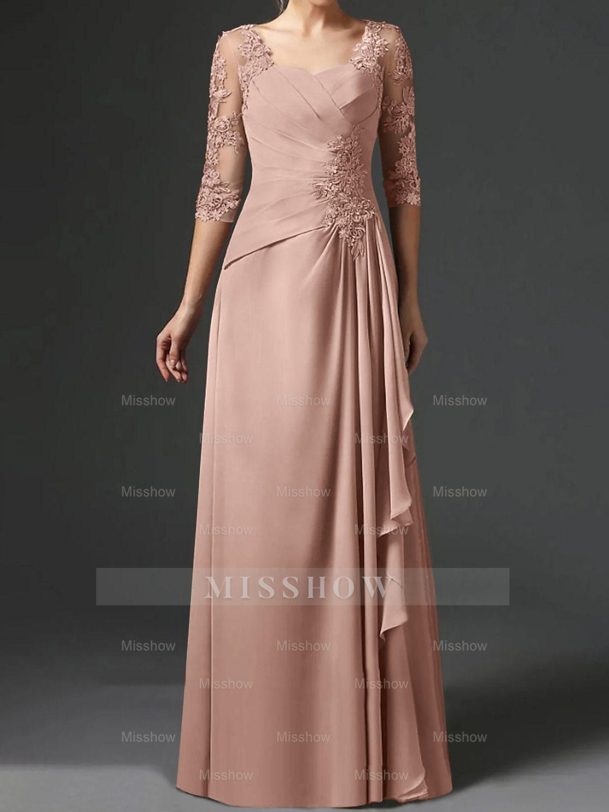 Floor-Length A-Line Princess Gown with Square Neck and Half Sleeves
