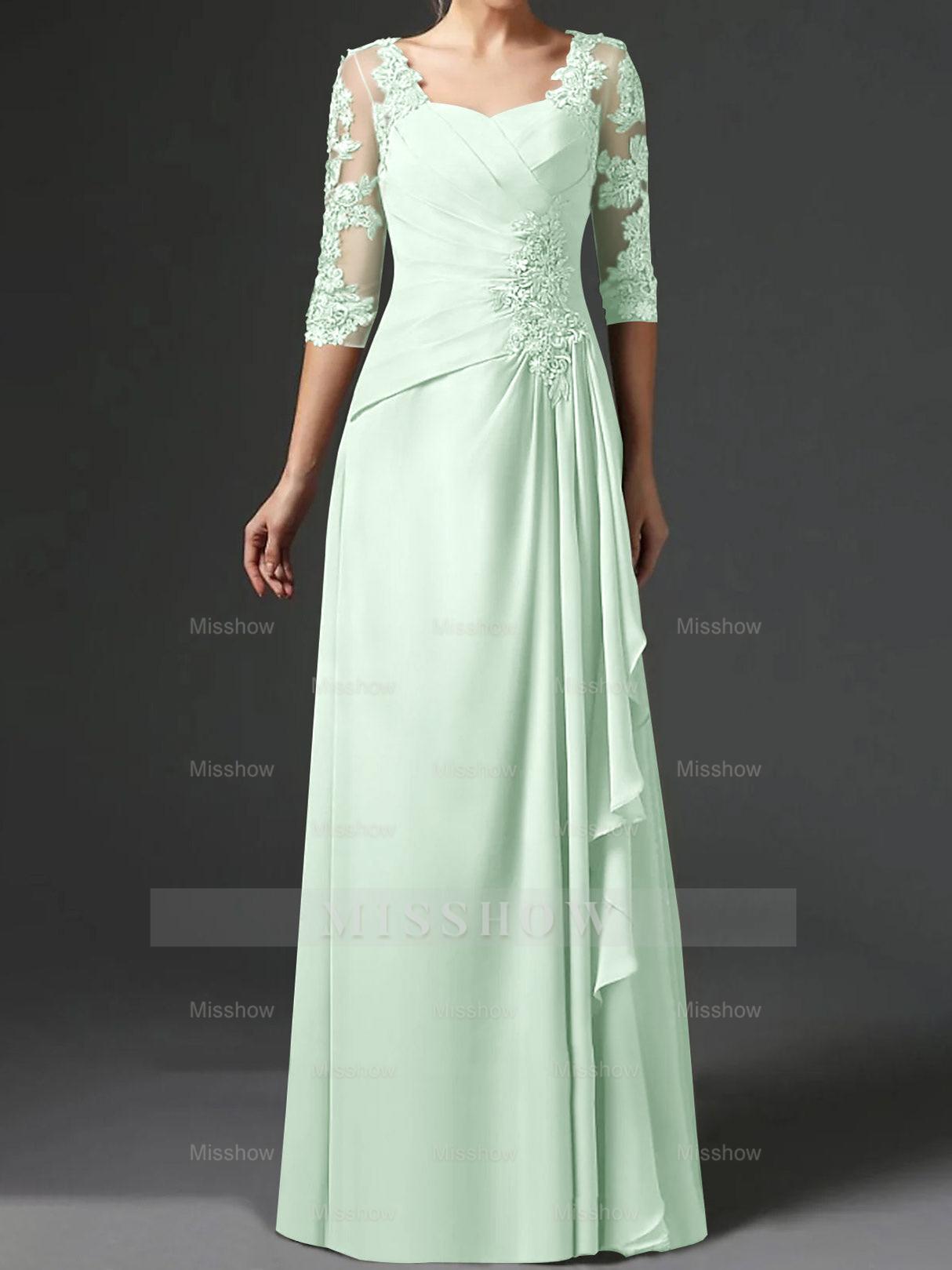 Floor-Length A-Line Princess Gown with Square Neck and Half Sleeves