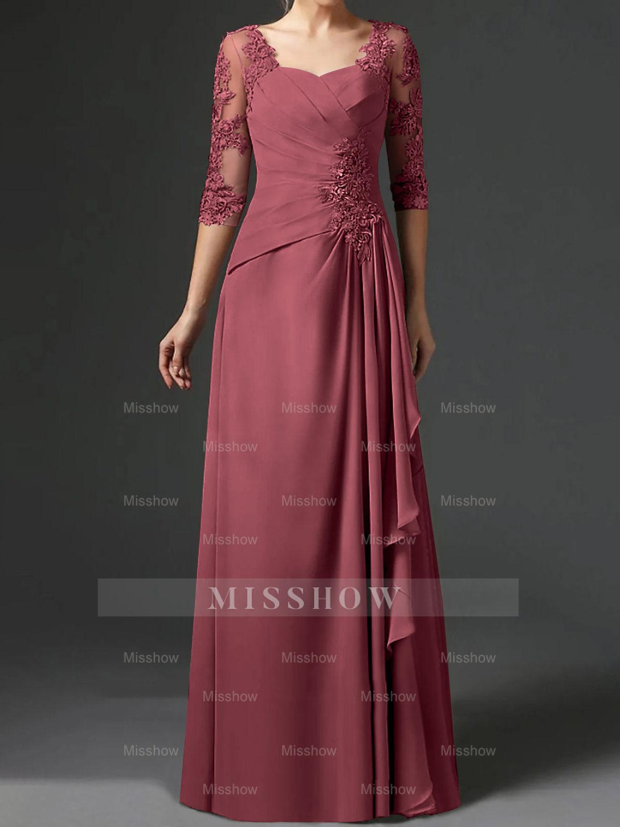Floor-Length A-Line Princess Gown with Square Neck and Half Sleeves