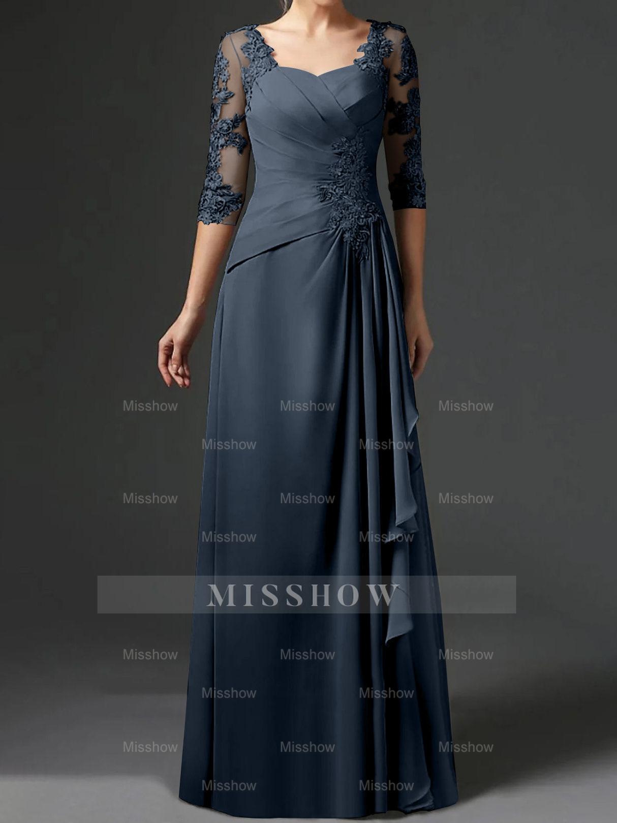 Floor-Length A-Line Princess Gown with Square Neck and Half Sleeves