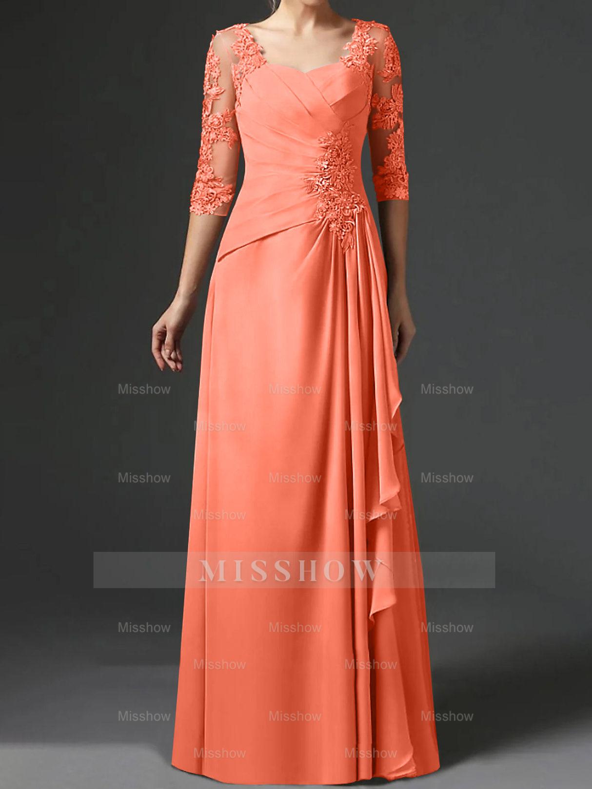 Floor-Length A-Line Princess Gown with Square Neck and Half Sleeves