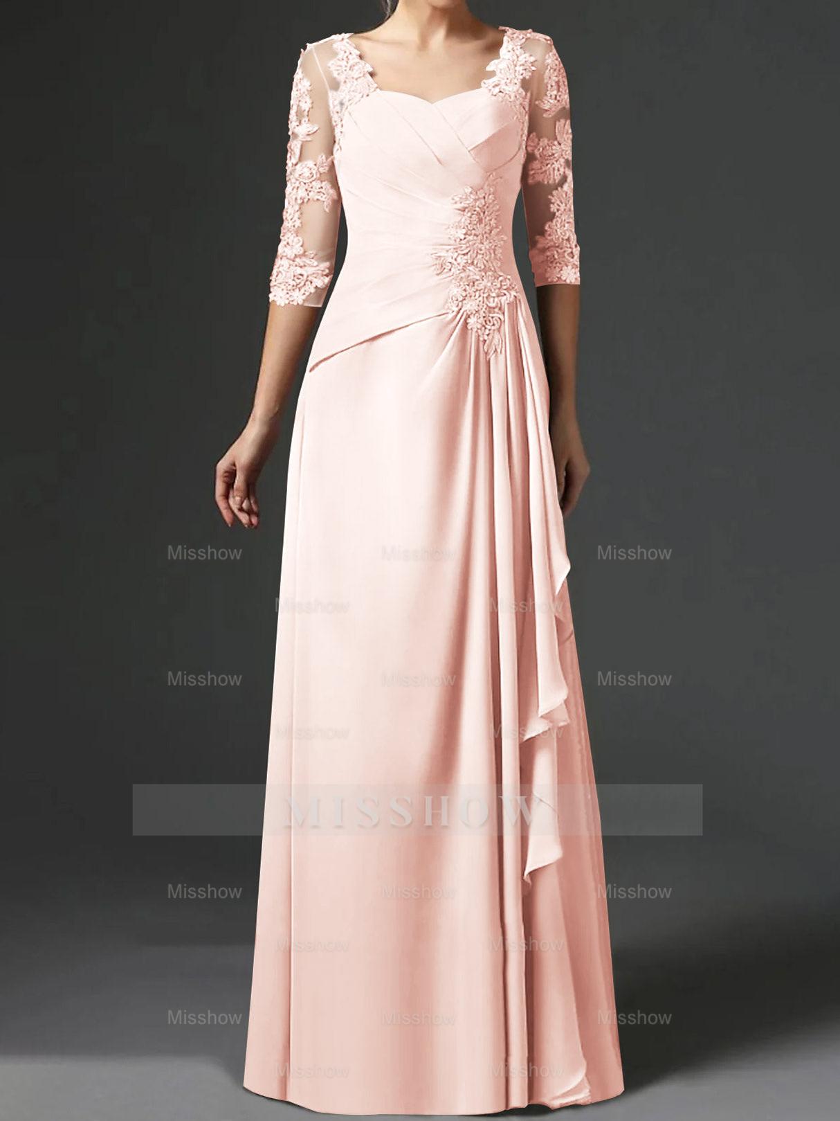 Floor-Length A-Line Princess Gown with Square Neck and Half Sleeves