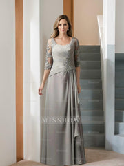Floor-Length A-Line Princess Gown with Square Neck and Half Sleeves