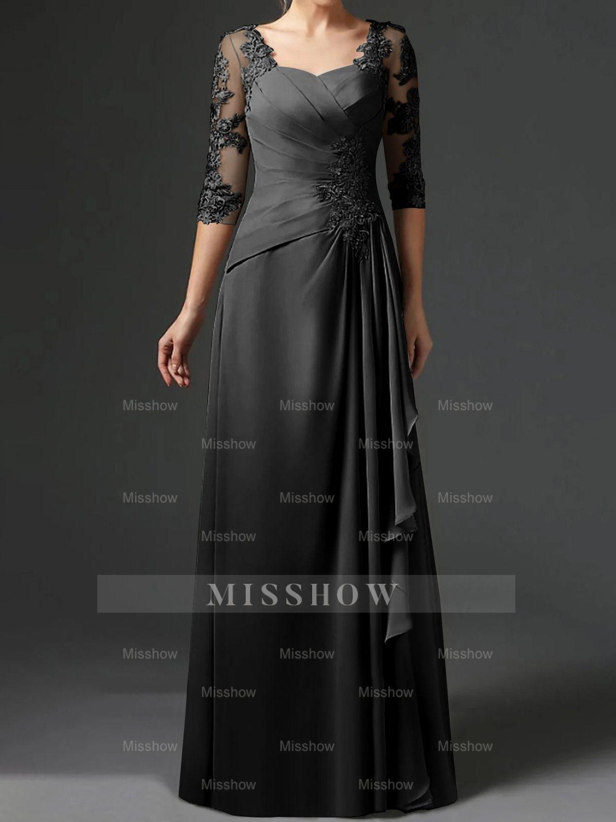 Floor-Length A-Line Princess Gown with Square Neck and Half Sleeves