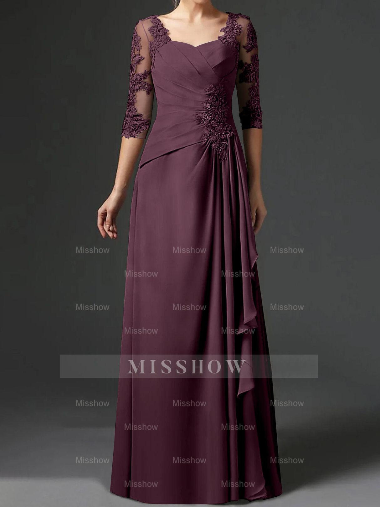 Floor-Length A-Line Princess Gown with Square Neck and Half Sleeves