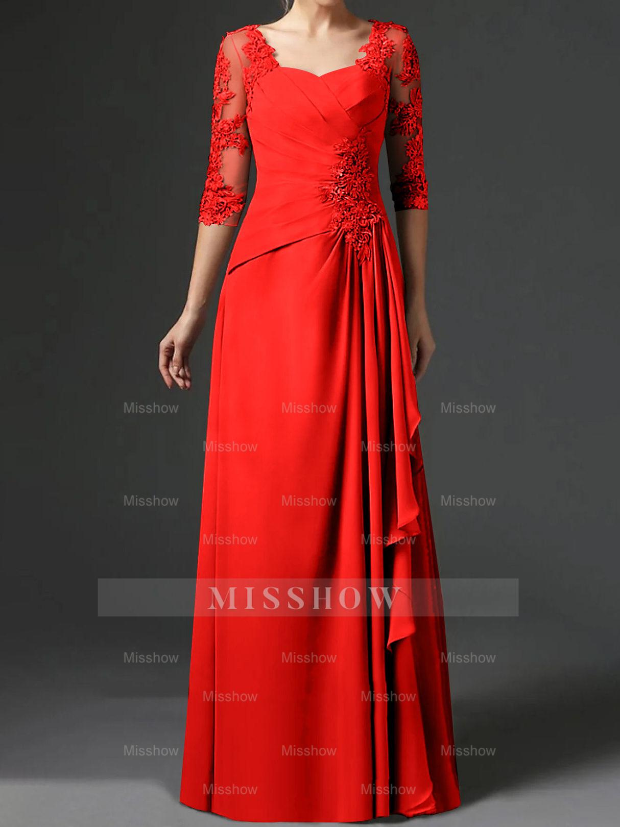 Floor-Length A-Line Princess Gown with Square Neck and Half Sleeves