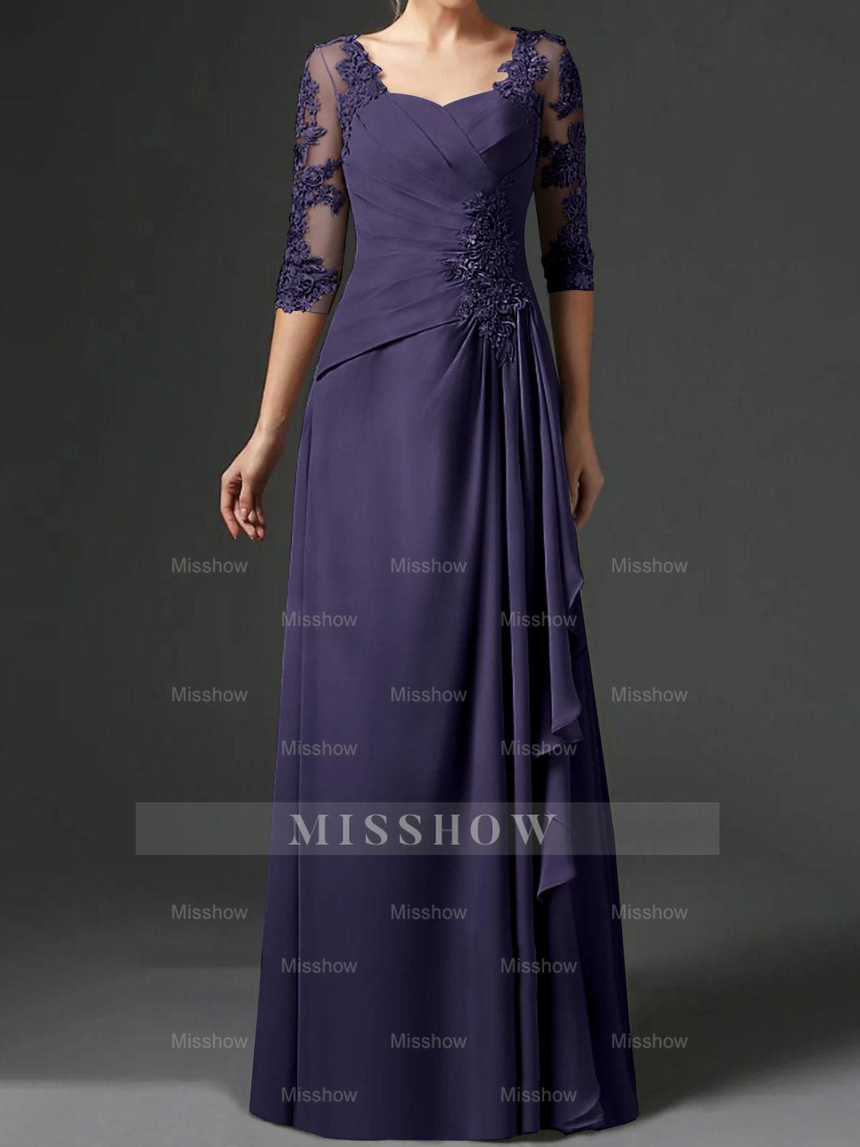Floor-Length A-Line Princess Gown with Square Neck and Half Sleeves