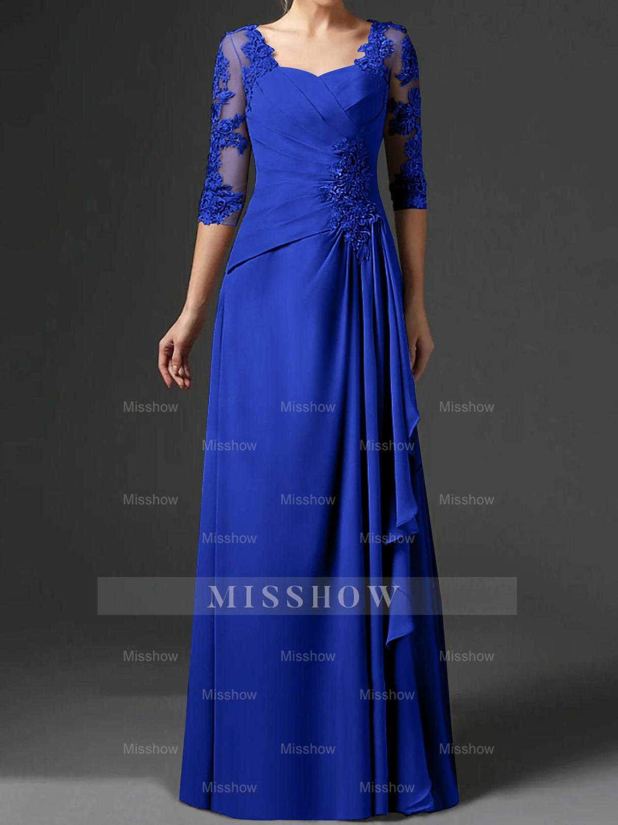 Floor-Length A-Line Princess Gown with Square Neck and Half Sleeves