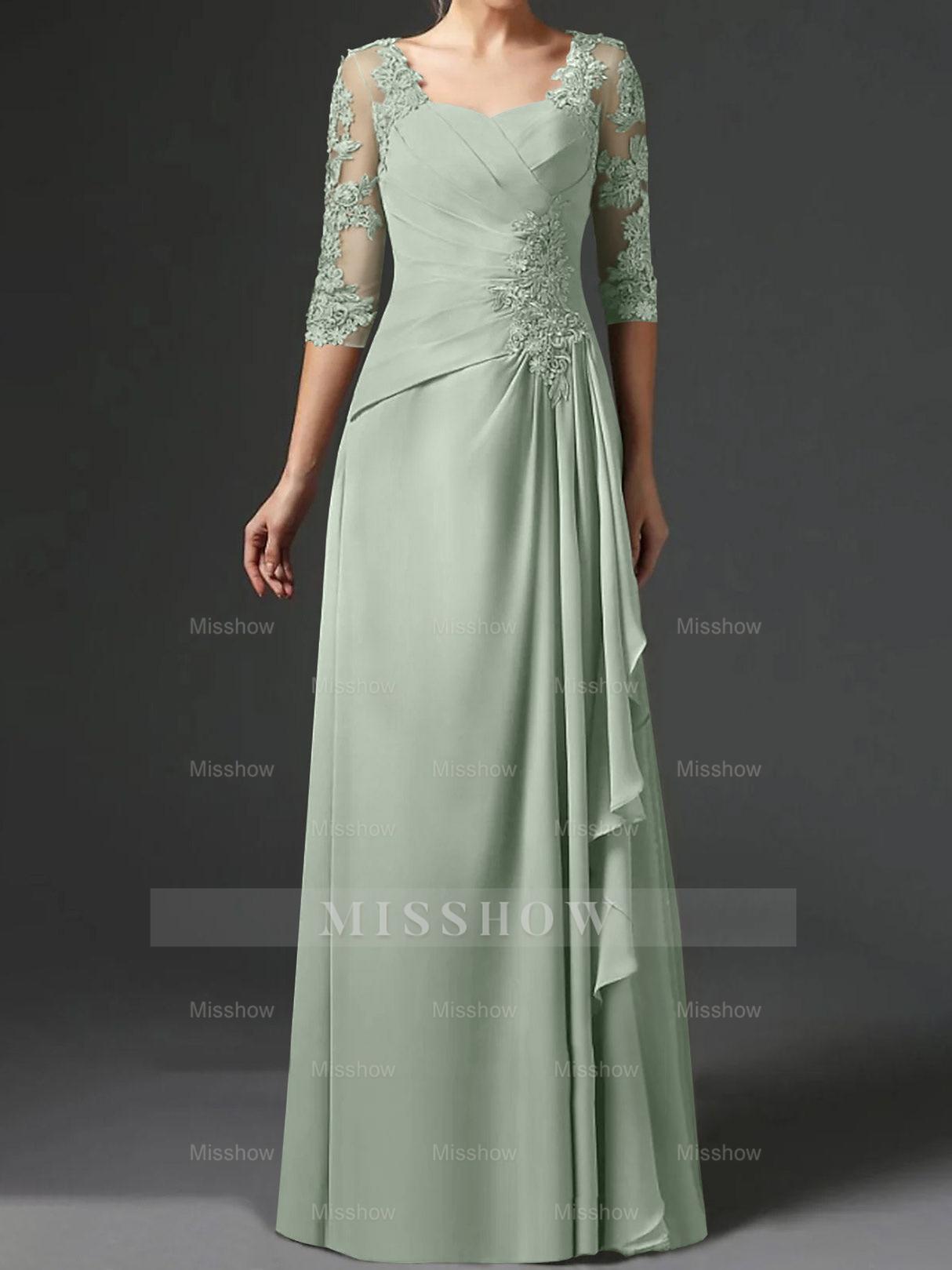 Floor-Length A-Line Princess Gown with Square Neck and Half Sleeves