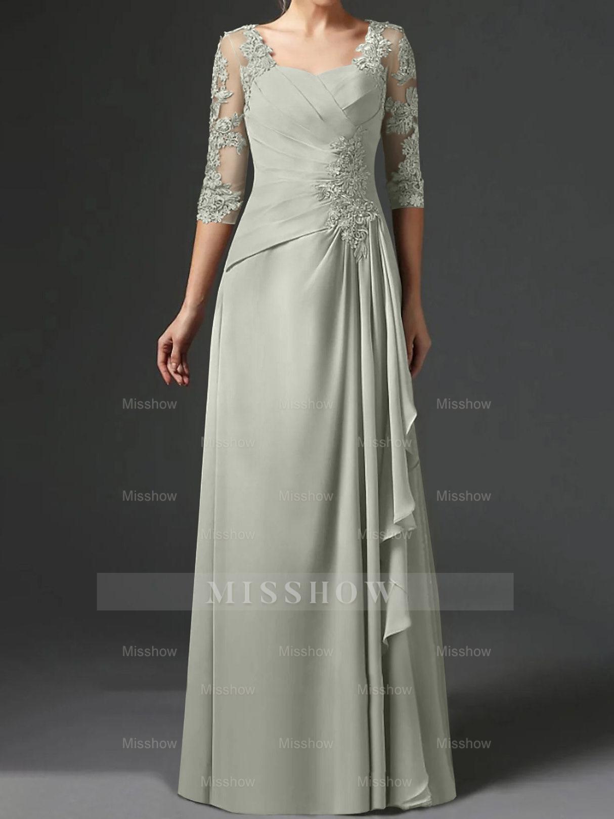 Floor-Length A-Line Princess Gown with Square Neck and Half Sleeves