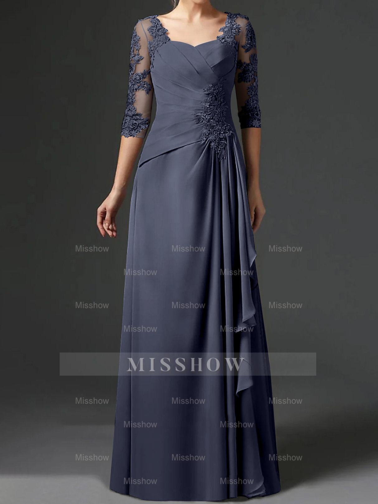 Floor-Length A-Line Princess Gown with Square Neck and Half Sleeves