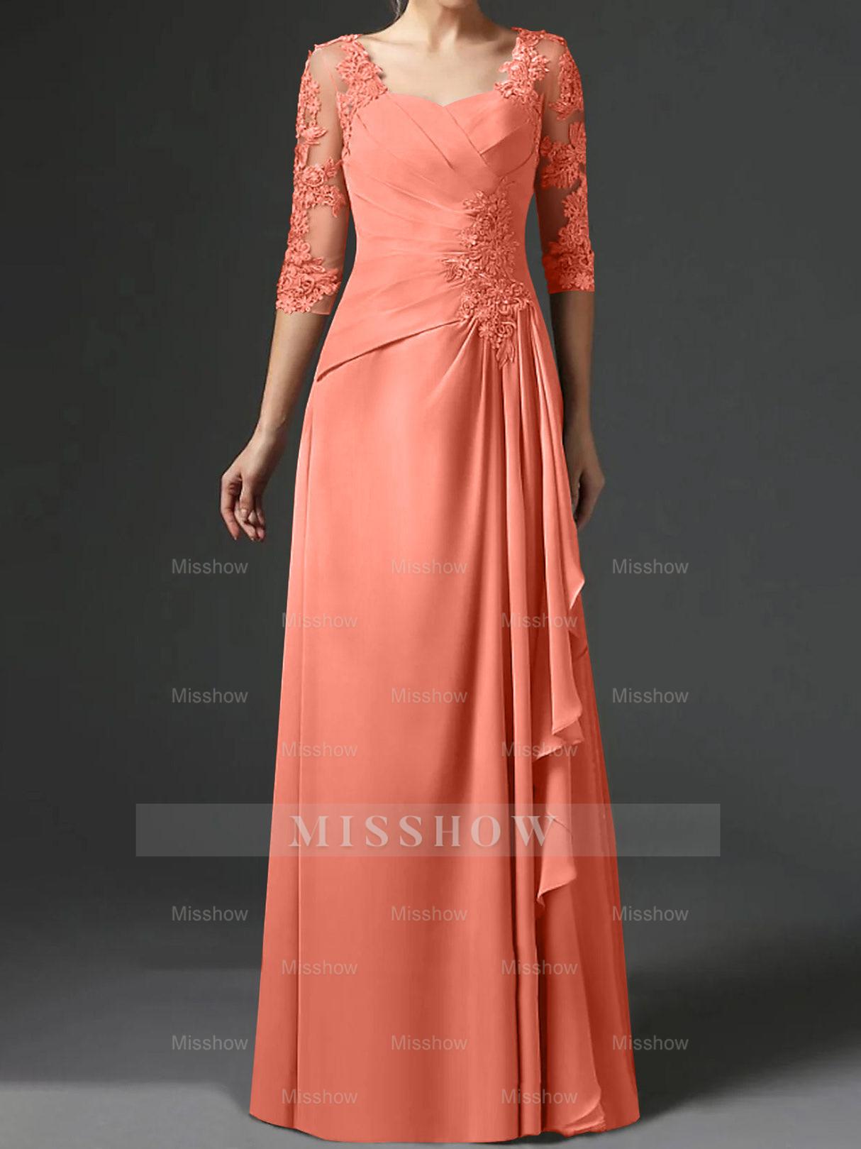 Floor-Length A-Line Princess Gown with Square Neck and Half Sleeves