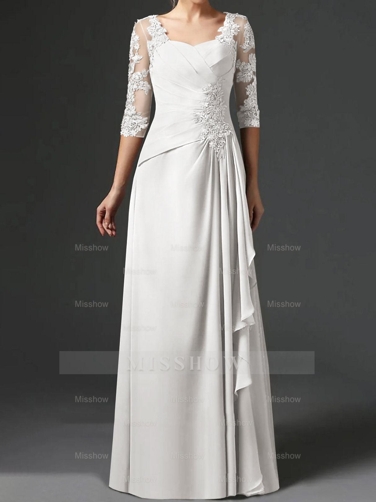 Floor-Length A-Line Princess Gown with Square Neck and Half Sleeves
