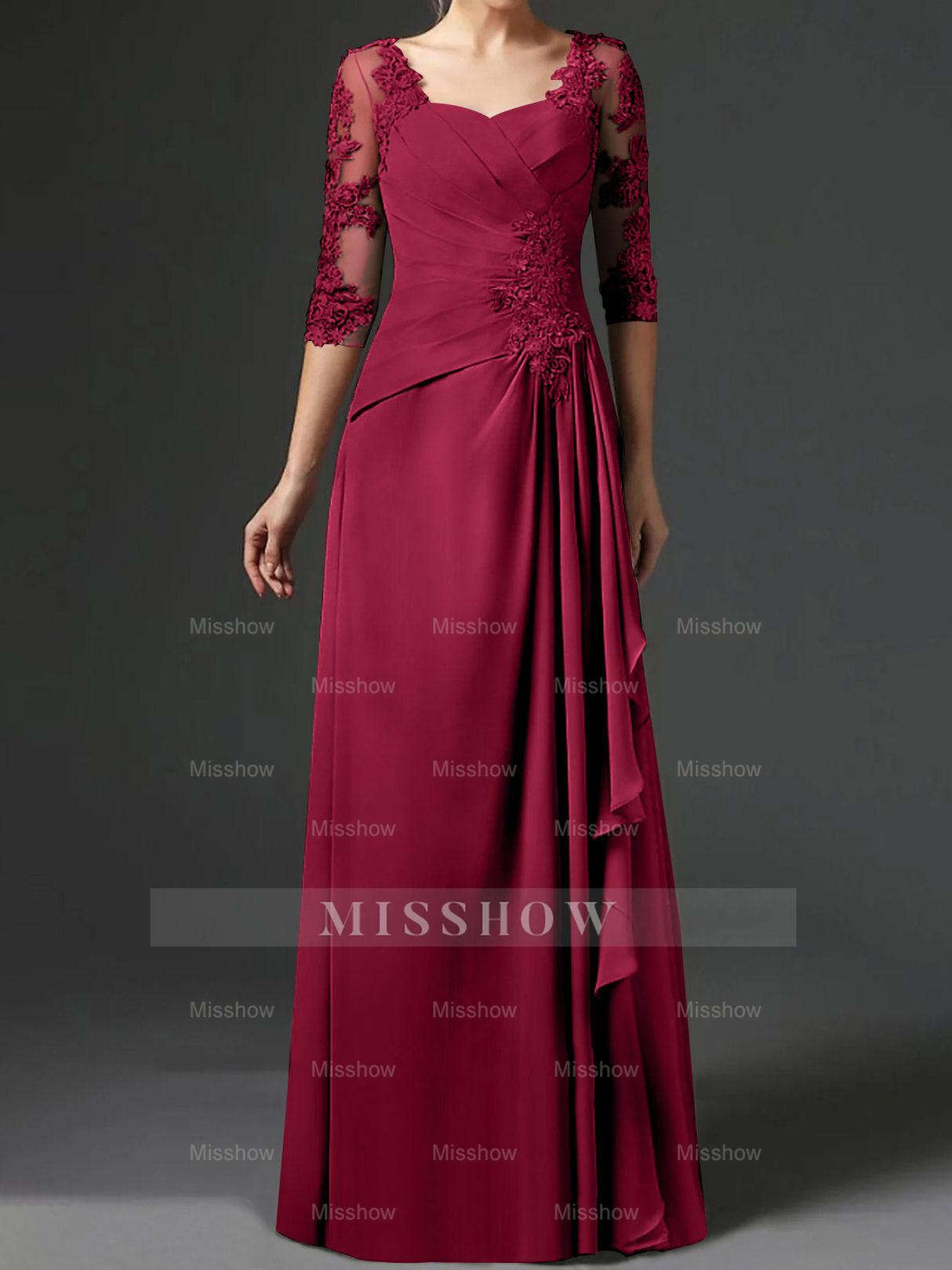 Floor-Length A-Line Princess Gown with Square Neck and Half Sleeves