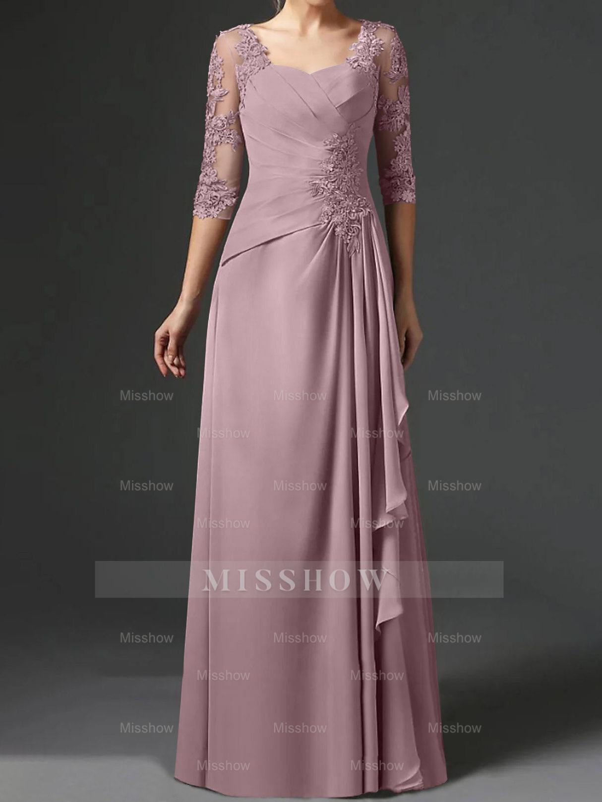 Floor-Length A-Line Princess Gown with Square Neck and Half Sleeves