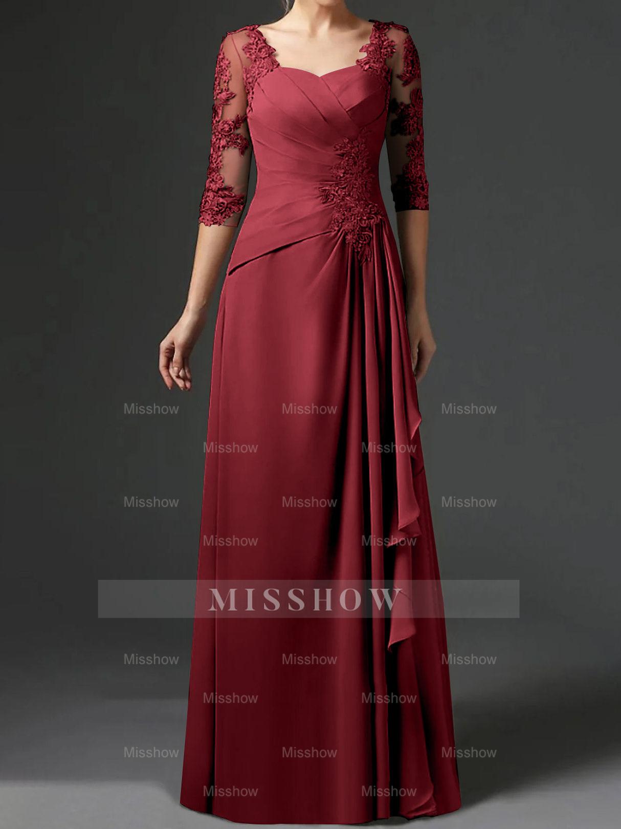Floor-Length A-Line Princess Gown with Square Neck and Half Sleeves