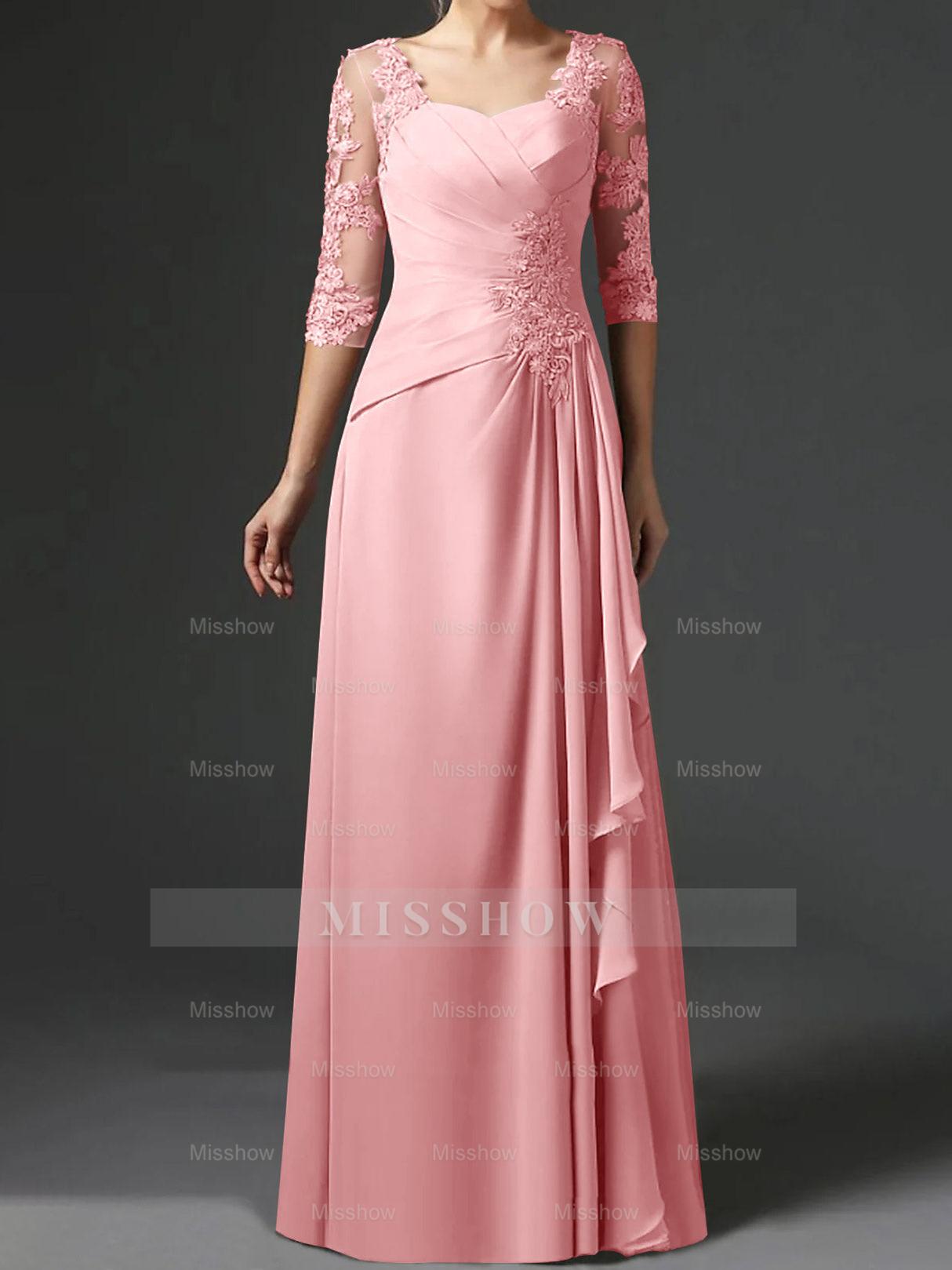 Floor-Length A-Line Princess Gown with Square Neck and Half Sleeves