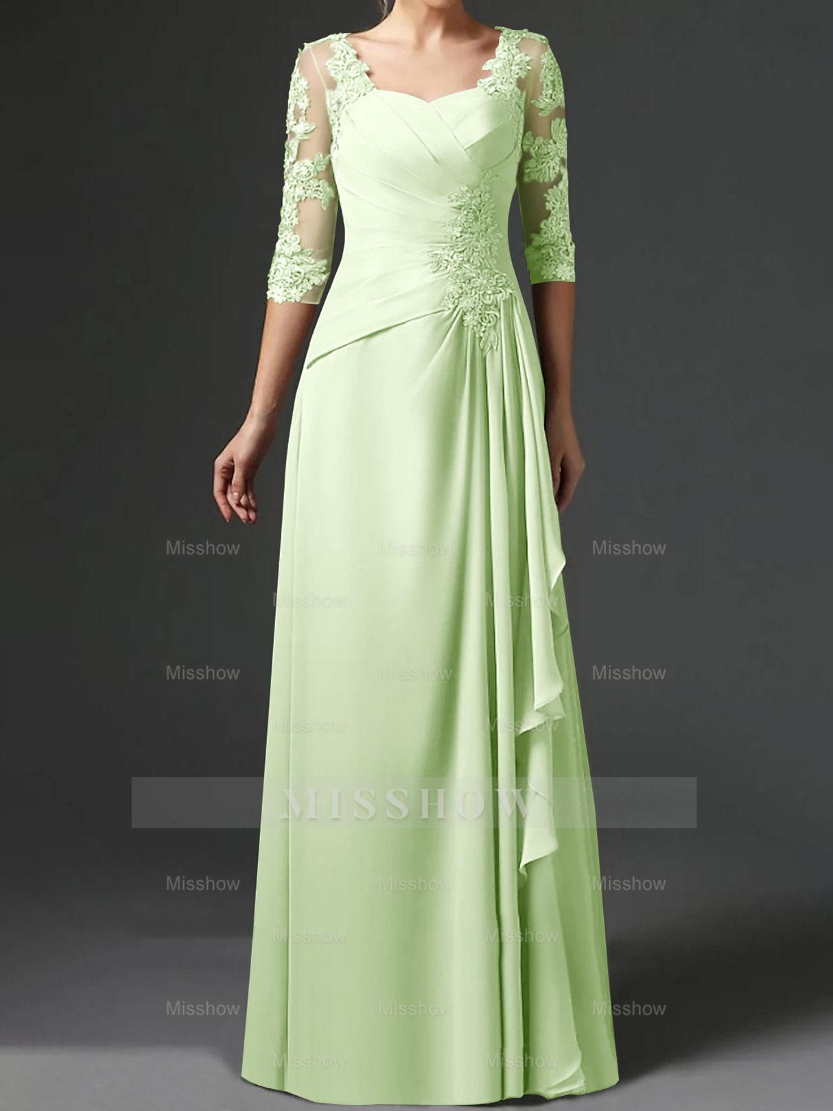 Floor-Length A-Line Princess Gown with Square Neck and Half Sleeves
