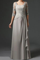 Floor-Length A-Line Princess Gown with Square Neck and Half Sleeves