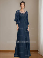 Floor-Length A-Line Princess Mother of the Bride Dress with Scoop Neck Pleats and Sequins