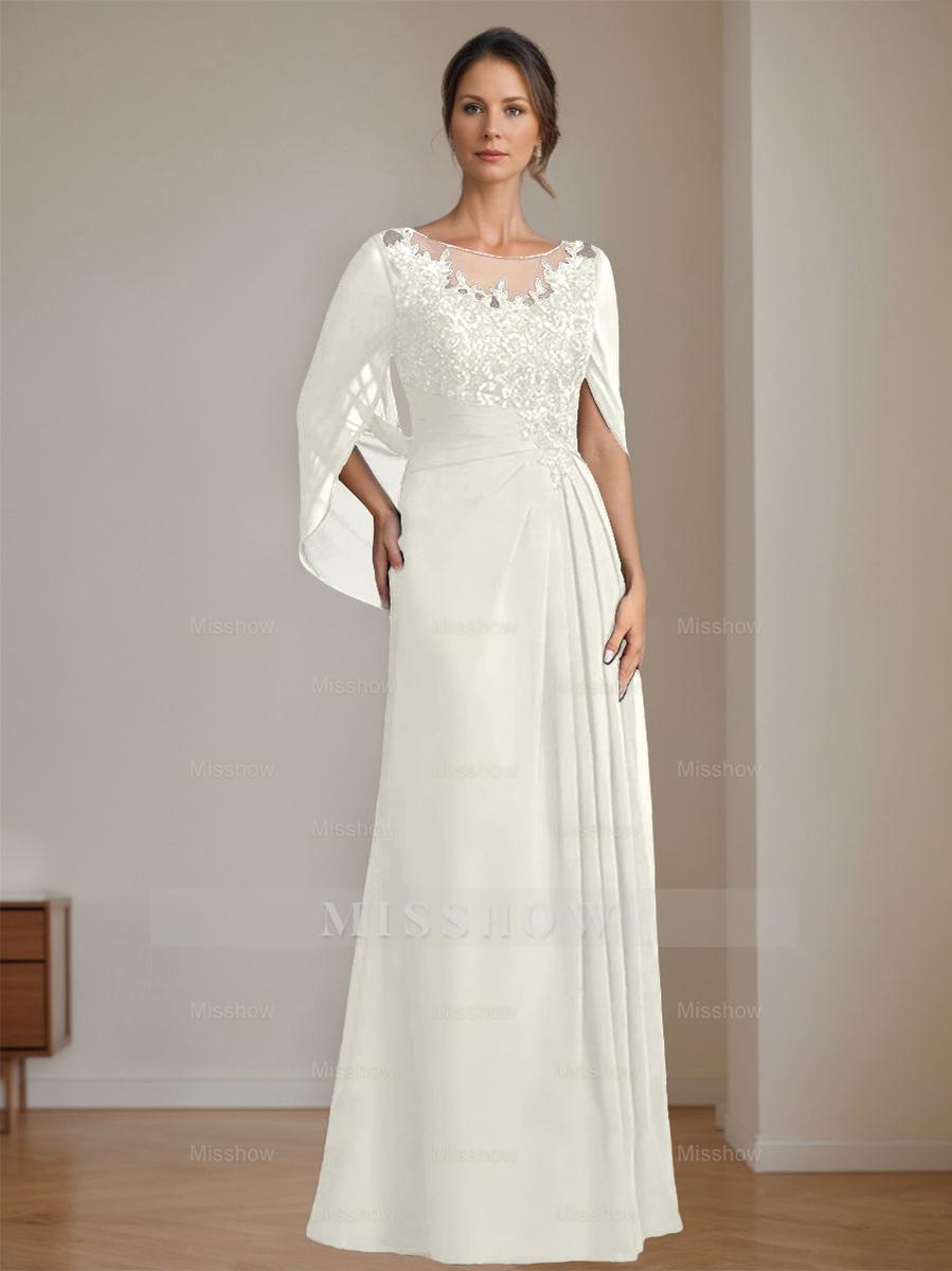 Floor-Length A-Line Princess Mother of the Bride Dresses with Scoop Neckline Pleated & Sequins