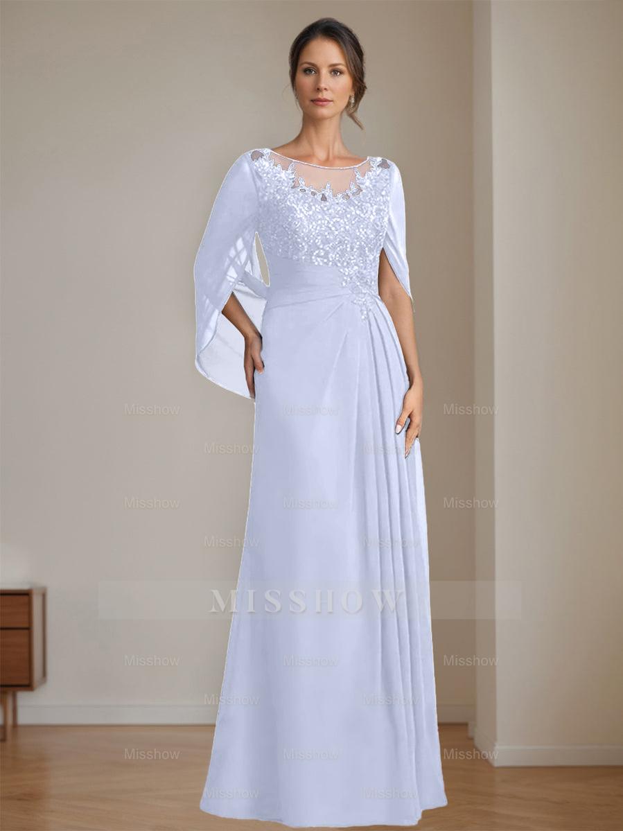 Floor-Length A-Line Princess Mother of the Bride Dresses with Scoop Neckline Pleated & Sequins