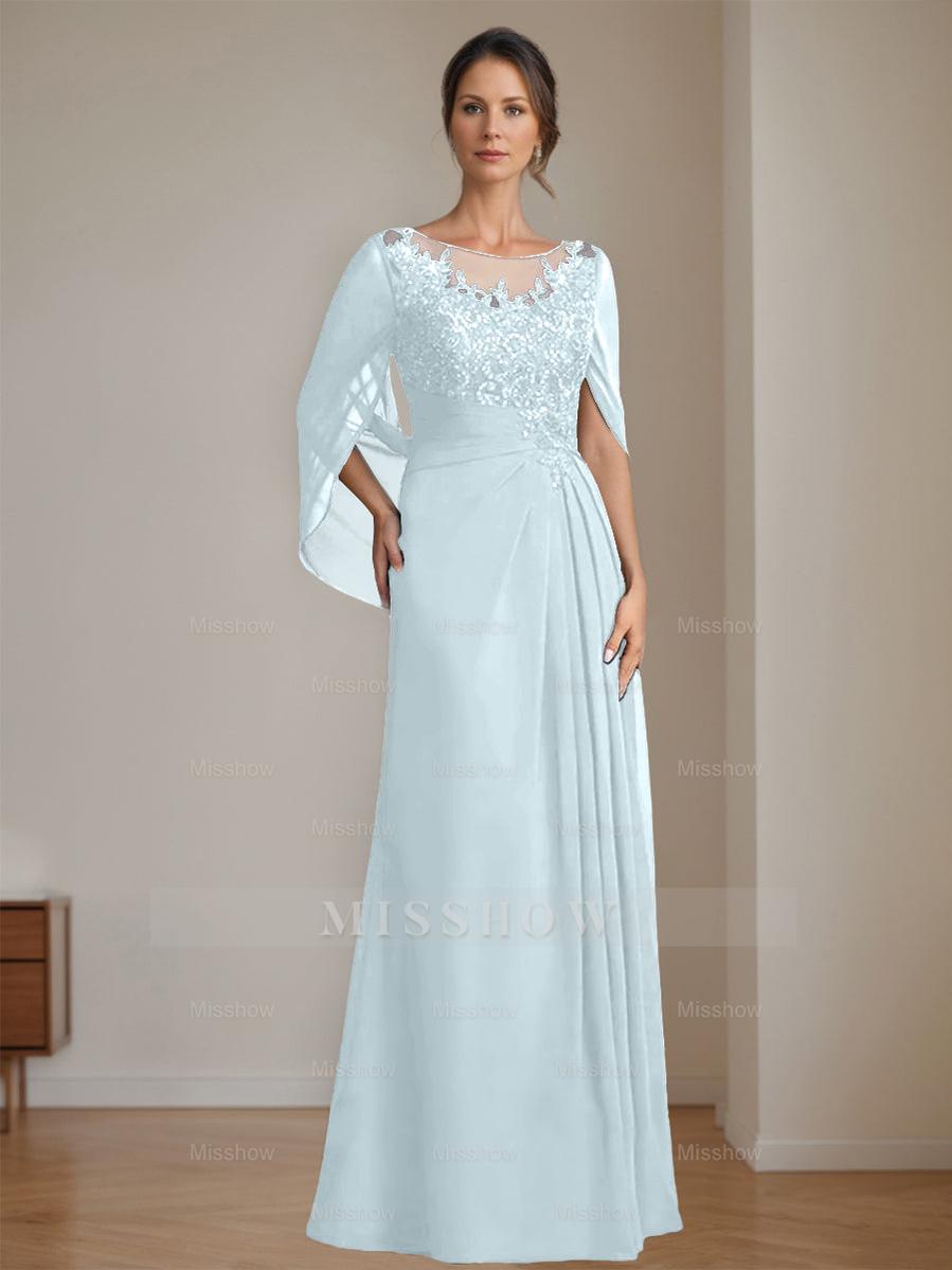 Floor-Length A-Line Princess Mother of the Bride Dresses with Scoop Neckline Pleated & Sequins