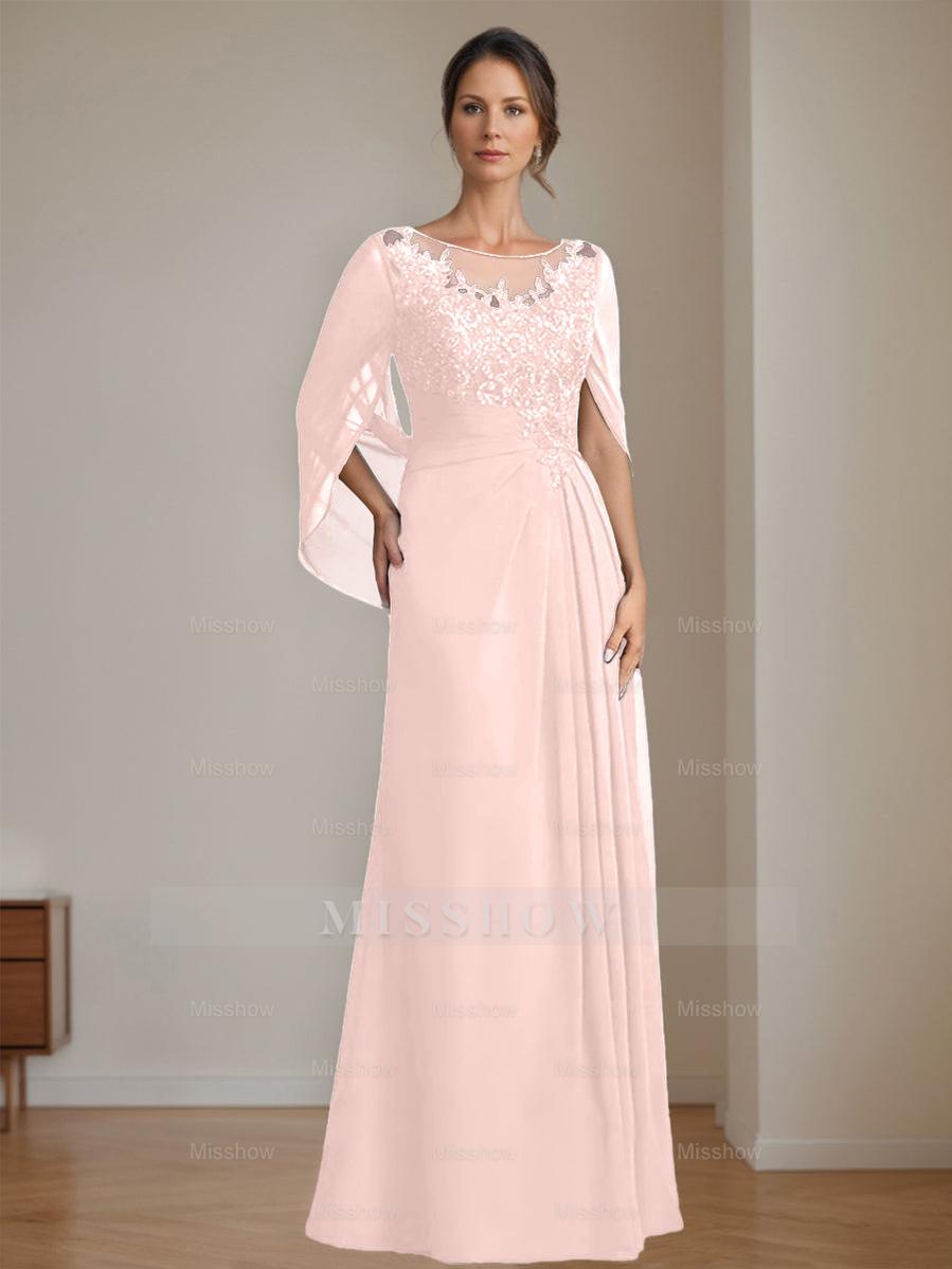 Floor-Length A-Line Princess Mother of the Bride Dresses with Scoop Neckline Pleated & Sequins